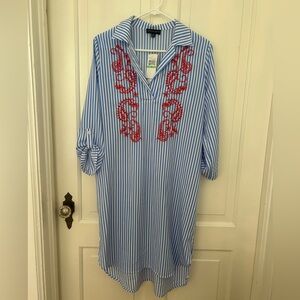 Spenser Jeremy Blue Striped Shirt with Red Embroidery